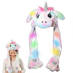 Bonnet &agrave; Oreilles Mobiles Avec LED, Corne De Licorne Avec Lumi&egrave;re, Bonnet LED, Oreilles Mobiles, Bonnet Licorne En Peluche Avec Oreilles Mobiles, Chapeau De Licorne Amusant Pour L'hiver, Carnaval (Kooyoo, neuf)