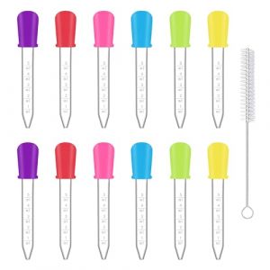 SYEYCW 12 Pièces 5ml Pipette Plastique und 1 Brosse Propre, Compte Gouttes en Silicone, Pipette Graduée pour Laboratoire Enfant und Alimentaire, Bonbons, Animaux Domestiques, Plantes, DIY, Cuisine (XUANWEI STORE, neuf)