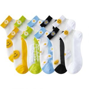 5 Paires Chaussettes Transparentes Femme Socquettes Femme Transparents Fantaisie Fleur &agrave; Motifs Dentelle Cheville Pure Maille Et&eacute; Tites Chaussettes Soie pour Femmes et Filles-5 couleurs (YU CHENGLONG DE DIAN, neuf)