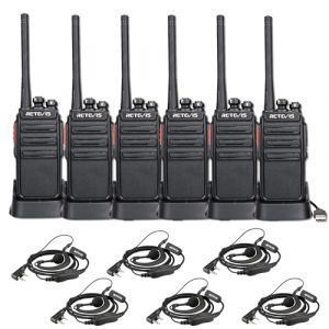 Retevis RT24 Plus Talkie-Walkies, Professionnel Talkie Walkie Rechargeable PMR446 sans Licence 16 Canaux CTCSS/DCS, avec USB Base de Chargement Talkie Walkie avec Oreillette (6 Pcs, Noir) (RetevisDirect, neuf)