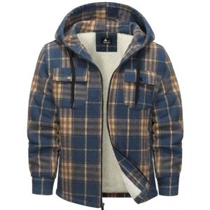 zitysport Veste Chemise Homme Toison Carreaux Doubl&eacute; Sweat Capuche Manteau Doublure Polaire Hiver Avec Poches Flannel Veste &agrave; Capuche Hommes(E-01-Bleu Orange,M) (Haixihui, neuf)
