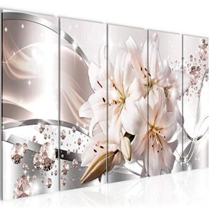 Runa Art Tableau mural XXL Lis Fleurs 200 x 80 cm Beige Gris 5 Parties - 021855a (Runa Art GmbH, neuf)