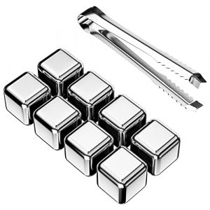 Firschoie Gla&ccedil;ons congel&eacute;s en acier inoxydable, Lot de 8 pierres &agrave; whisky + Clip, Qualit&eacute; alimentaire Gla&ccedil;ons en acier inoxydable r&eacute;utilisables, Pour whisky, vin, jus de boisson ou limonade (IMBREA STORE S.R.L., neuf)