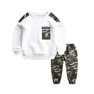 DAY8 Vetement Bebe Garçon Automne Jogging Survetement Enfant Garçon 1-11 Ans Ensemble Hiver Sport Habit Top Pull Sweat Manche Longue Printemps Pantalon (Blanc, 140(5-7 Ans)) (SoLu DAY8, neuf)
