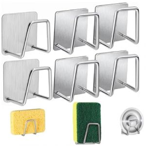 Porte Éponge Inox,6 Pcs Porte-Éponges Auto-Adhésifs,Porte éponge évier Cuisine,Support Eponge Evier Cuisine pour Le Rangement de Cuisine et Salle de Bain,Argenté (Jiin, neuf)