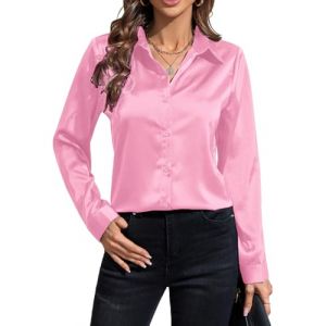IBAOTORONI Chemises boutonn&eacute;es en satin pour femme : chemisier &agrave; manches longues en soie &agrave; col classique boutonn&eacute; haut de travail d&eacute;contract&eacute;, rose, Taille L (欧盟商店百货制造商, neuf)