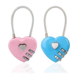 TPZORJX 2 Pièces Cadenas Code,3 Chiffres Réinitialisables Petit Valise Avion Cadenas,Cœur Câble Antivol à Combinaison,Pour Bagages,Sacs Voyage,Casiers(Rose,Bleu Ciel) (Sunlaxy OU, neuf)