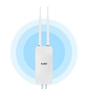 KuWFi R&eacute;p&eacute;teur WiFi Ext&eacute;rieur 1200 Mbps (2,4 GHz + 5,8 GHz) - Point d'Acc&egrave;s avec 2 Antennes 5 dBi, &Eacute;tanche IP65, Alimentation Passive PoE/DC, Montage Mur/Poteau - Modes AP/R&eacute;p&eacute;teur, MU-MIMO (SaLink Network, neuf)