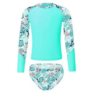 ranrann Enfant Fille Maillot de Bain 2 Pi&egrave;ces Anti UV Protection Solaire T-Shirt Manches Longues Imprim&eacute; Licorne et Short de Bain 3-16 Ans A Turquoise Feuille 13-14 Ans (ranraneu, neuf)
