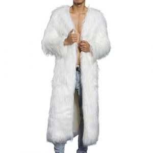 Qolkmuiy-GJ Manteau chaud &agrave; poils longs pour homme - Manches longues - Fausse renard - Hiver - Mode - Manteau &eacute;pais en fourrure, blanc, 4XL (Qolkmuiy-GJ (Delivered12-15 days), neuf)