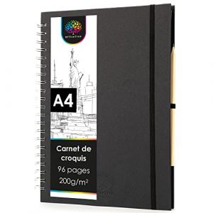 OfficeTree Cahier de Dessin Spirale A4-96 Pages 200g Papier Blanc - Format Vertical - Sketchbook - Carnet de Dessin - Carnet de Croquis - Cahier Dessin A4 inclus Crayon (ILP GmbH, neuf)