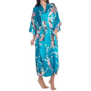 Kimono R&eacute;tro Peignoir Japonais Robe De Pyjama Femme Sexy Nuisette - Robe de Chambre Longue Imprim&eacute; - Bleu - Taille XL (PYOUEU, neuf)