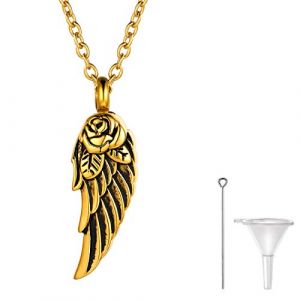 Richsteel Collier Aile d&rsquo;Ange,Cr&eacute;mation Urne &laquo; Rose Aigle Aile &raquo; Collier de Cendre Pendentif en Acier Inoxydable Ton Or 18K Bijou Comm&eacute;moratif 18K Fr&ecirc;ne Porte Memorial (Entonnoir Kit Inclus) (Richsteel Jewellery, neuf)