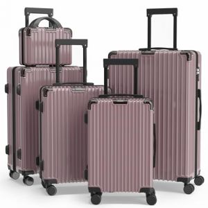 Ystyle Set de 5 Valises de Voyage Rigide Ensemble de Valise &agrave; 4 roulettes Pivotantes 360 &deg;avec Portable Vanity Case, PC avec Coins Renforc&eacute;s, Serrure &agrave; Combinaison, Bagage Cabine/Soute, Or Rose (YSTYLE TRAVEL, neuf)