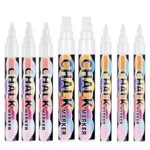 JIANTA Lot de 8 marqueurs &agrave; craie liquide lavables avec pointe r&eacute;versible, marqueurs blancs effa&ccedil;ables &agrave; sec pour tableau noir, tableau noir, fen&ecirc;tre de voiture, verre (3 mm, 6 mm, 10 mm) (JIANTA, neuf)