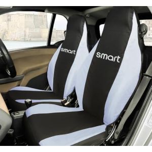Rebeca Shop® Housses de siège avant compatibles pour Smart Fortwo, première, deuxième et troisième séries, W450 W451 W453, lot de 2 housses (noir/blanc, avec logo) (Rebecashop, neuf)