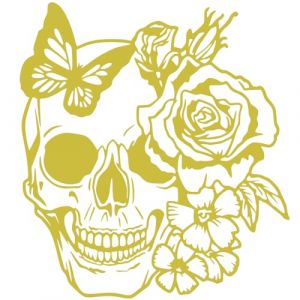 Autocollant Sticker tete de Mort, Stickers Skull Papillon, Vinyle haute performance pour Voiture, Autocollants Crane (or) (tmz-creation, neuf)