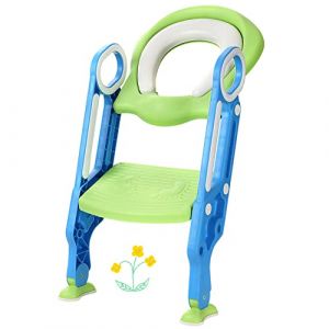 Siège de Toilette Enfant Réglable et Pliable, Réducteur de Toilette Bébé avec Marches, Entraîneur de Toilette pour Enfants avec Échelle, Matériaux de Qualité, pour Toilette de Hauteur 38-42cm (Hechheu, neuf)