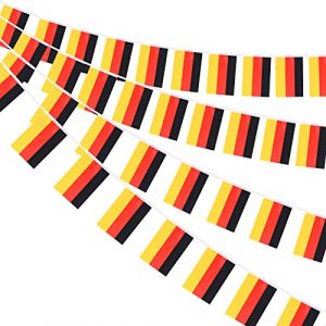 AhfuLife 10M Guirlande Drapeau Allemand, 1Pcs Banderole Allemand, 30 Petit Drapeau Allemagne pour Decoration Coupe du Monde F&ecirc;te Nationale Oktoberfest Euro Foot Match Stade Bar Jardin (echoapple, neuf)