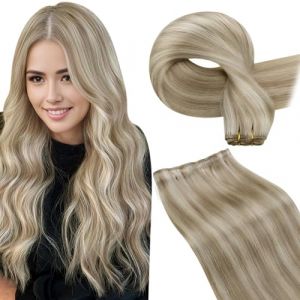 LaaVoo Extension Cheveux Naturel Tissage Blonde Extension Tissage Cheveux Naturel Highlight Blonde Cendrée Mixte Bleach Blonde 100g 40cm Extension Cheveux Humain Tissage Blonde Remy #P18/613 (Laavoo, neuf)