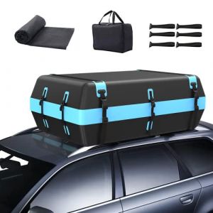 Coffre de Toit de Voiture 21 Pieds Cubes Pliable 595L étanche sur Le Toit de Voiture avec/sans Porte-Bagages,pour Voyages Camping,avec Tapis antidérapant étanche à Fermeture éclair 6 Crochets (Rimoody Direct, neuf)