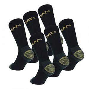 Caterpillar 6 Paires de chaussettes CAT de sécurité au travail pour hommes, double renfort sur la pointe et le talon, Coton d'excellente qualité (Noir, 43-46) (Naduf, neuf)