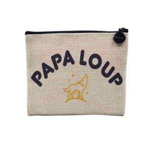 Pochette en Lin - Papa Loup Famille Mignon Animal - Trousse Maquillage en Toile Aspect Lin - Porte Monnaie - 15 x10 cm (FabulousBOUTIK, neuf)