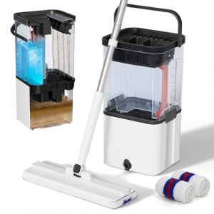 Eukue Serpill&egrave;re Seau Essoreur avec S&eacute;paration Eau Propre et Sale, Balai Serpill&egrave;re Plat Microfibre avec 2 Coussinets, Amovible Seau Essoreur avec Serpill&egrave;re de Nettoyage pour Sols(Blanc) (OKSANA and TOM, neuf)