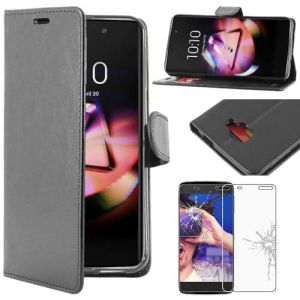 ebestStar - Coque Compatible avec Alcatel Idol 4S (5.5) Etui PU Cuir Housse Portefeuille Porte-Cartes Support Stand, Noir + Film Protection &eacute;cran Verre Tremp&eacute; [Appareil: 153.9 x 75.4 x 7mm, 5.5''] (ebestPro-fr, neuf)