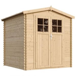 Abri de Jardin en Bois avec Sol TRAIT&Eacute; Porte verrouillable de Haute qualit&eacute; - Stockage ext&eacute;rieur I216xL206xH218 cm/ 3.53 m2 - Toit imperm&eacute;able, fen&ecirc;tres TIMBELA M343F+M343G (TIMBELA&KO, neuf)