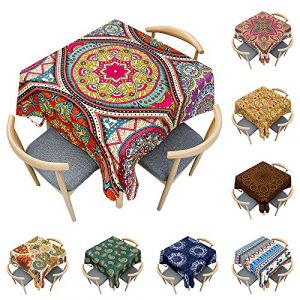 Odot Nappe Carrée Anti Tache, 3D Style Boho Mandala Imperméable Anti Taches Lavable Rectangulaire Nappe pour Fête Decoration Ménage Table Basse Jardin Picnic (Mandala Exotique,200x200cm) (Odot, neuf)