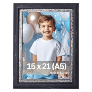 VictoR Cadre photo Boho Noir en 15x21 cm (A5) - Bordure : 30x16 mm - Cadre photo vintage d&eacute;coratif rustique - Cadre photo A5 Noir (Victor_Store, neuf)