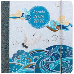 Oberthur - 1 Agenda Semainier Carré Sakura - Août 2025 à Août 2026 - Format 16 x 16 cm - Visuel Vagues (Papeterie Libellus, neuf)