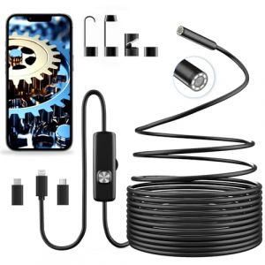 Vexloria Caméra endoscopique HD 1920P 3 en 1 USB Camera endoscopique, Endoscope Flexible étanche avec LED, Camera endoscopique canalisation pour Inspection Auto, tuyaux, iPhone, Android (5M) (SUCIU STORE S.R.L., neuf)