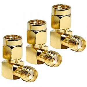 Greluma 3 Pièces Adaptateur SMA à 90 Degrés, Connecteur Mâle à Femelle à Angle Droit pour Câble d'Extension de Routeur de Drone FPV d'Antenne WiFi (Lumatech-EU, neuf)
