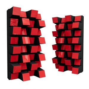 Lot de 2 diffuseurs acoustiques | Diffusion et absorption du son 2D | 25 x 50 cm | Panneau d'art mural | Contrôle du bruit et réduction de l'écho | [SIRIUS-HALF | Plastique rouge (ATB-SOUND, neuf)