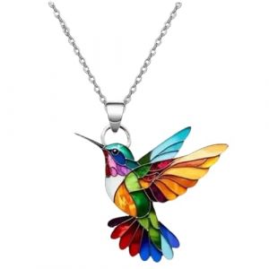 Collier Colibri Femme, Pendentif Oiseau Mouche Acrylique Color&eacute;, Bijoux de Mode Colibri, Pendentif Oiseau &Eacute;l&eacute;gant, Collier Pendentifs Colibr&igrave;, pour Femmes et Filles Cadeaux et Usage Quotidien (A) (yuwenparty, neuf)