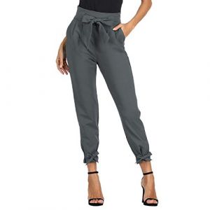 GRACE KARIN Pantalon Femme avec Bow-Knot Slim Casual élastique Carotte Crayon Toute Saison Taille Haute Cendre XL CL903-14 (Zexxxy, neuf)