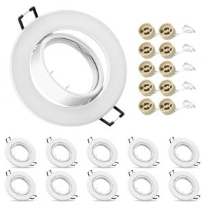 10x Cadre Encastrable GU10, Douille GU10 pour Spots LED Encastrables, Spots de Plafond Orientables &agrave; 30&deg;, Diam&egrave;tre Ext&eacute;rieur 90 mm, D&eacute;coupe &Oslash;65-80 mm Compatible LED et Halog&egrave;ne (Sans Ampoule),Blanc (Fun Palace, neuf)