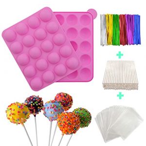 Moules À Cake Pop +100 Bâtonnets+100 Cellophane Pop Cake+100 Noeuds Papillon,20 Moules À Gâteau En Silicone Moules À Moule À Sucettes En Silicone (JX second wave, neuf)