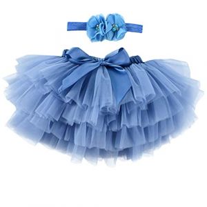 Vobozeany B&eacute;b&eacute; Fille Jupe Tutu en Tulle Doux + Bandeau &agrave; Fleurs Tutu Mini Jupe Princesse Pettiskirt Nouveau-N&eacute; Naissance Costume pour Photographie Anniversaire F&ecirc;te Bapt&ecirc;me (Vobony, neuf)