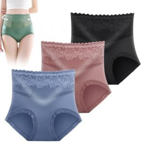 J'adore la culotte de soutien-gorge Jessie,Lacyfit-culotte Hiplift taille haute confort soyeux,Culotte sexy en dentelle taille haute grande taille pour rehausser les fesses (L,3 pièces-b) (gouxuanshangmao, neuf)