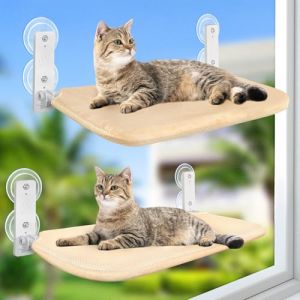 GUUSII HOME 2PCS Hamac Chat Fenetre Lit Perchoir Panier Suspendu Pliable Etagere pour Petits et Grands Chats Fenêtre Transat Robuste avec Ventouses Stables 52 * 30cm Supporte 25kg (Beige, M) (GUUSII HOME, neuf)