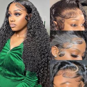 Perruque Femme Naturelle Lace Front Perruque Bresilienne Boucl&eacute;e Hair 13X4 Lace Wig Human Hair Water Wave Perruque Cheveux Humain 28 inch Curly Human Hair Wig Long Gluless Lace Frontals Perruque (Piaoran hair products company, neuf)