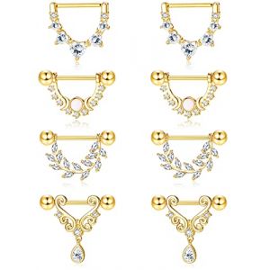 Kakonia 4 Paires 14G Anneaux de Mamelon pour Femme en Acier Inoxydable 316L Coeur Larme Lune &Eacute;toile Opale Feuille CZ Barbell Anneaux de Mamelon Ensemble Mignon Nipplerings per&ccedil;age Bijoux, Or (Kakonia, neuf)