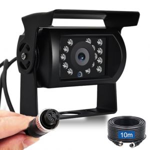 Rimoody Caméra de Recul 4 Pin Aviation Mâle 10m de Câble, 18IR Vision Nocturne Avec Ligne Auxiliaire Étanche Pour Bus/Camping-car/Camion/Remorque/Voiture 12V-24V (Rimoody Direct, neuf)