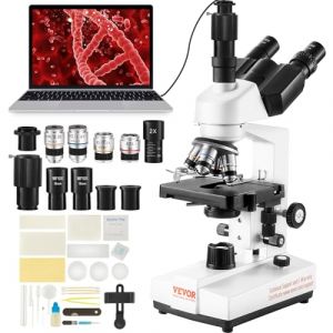 VEVOR Microscope Trinoculaire Composé 40X-5000X Microscope Biologique Mise au Point Grossière et Fine de Précision avec Platine 2 Étages Interface pour Ordinateur ou Écran Externe Éducation Recherche (New Clear FR, neuf)