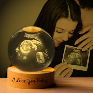 Lampe Boule de cristal personnalisée avec photo et texte, Cadre photo ultrasonique avec base lumineuse, Boule de cristal décorative avec photo gravée, Cadeau commémoratif surprise pour bébé (YUJIANSHULIU, neuf)