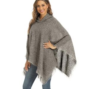 crazy bean Poncho Femme Hiver avec Franges Chaud Pull Chale avec Capuche Poncho Cape Tricot&eacute; Douce Cachemire d'Imitation Automne Beige (Acozyu, neuf)