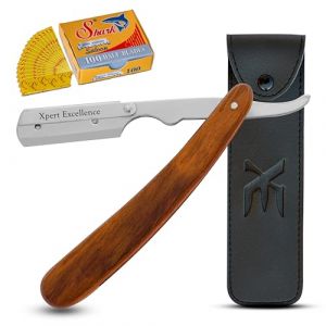 XE Barbier Couper Gorge Le rasoir Trousse avec 100 Lames – Rasoir de Barbier Façonner à Lame Unique Avec Manche en Bois Rasoir Pour Gorge Coupée à Bord Droit – Rasoir Idéal Pour Barbe et Moustache (Xpert Corp, neuf)